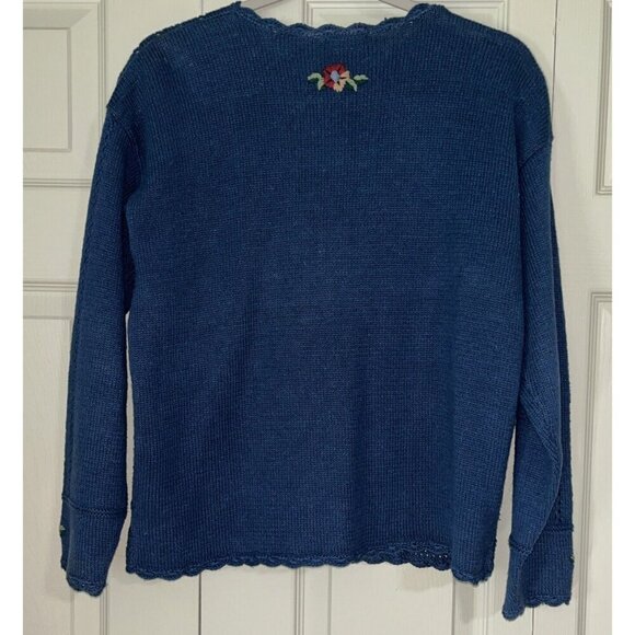 Capacity Woman Blue Embroidery Floral Rose Button Petite Medium Cardigan Sweater - Picture 2 of 15